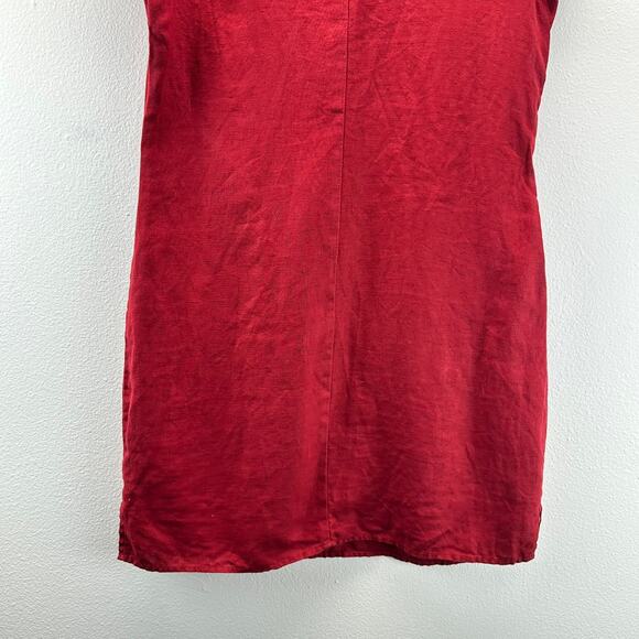 Garnet Hill Linen Embroidered Pocket Detail Dress Red Size 8 - Picture 8 of 14